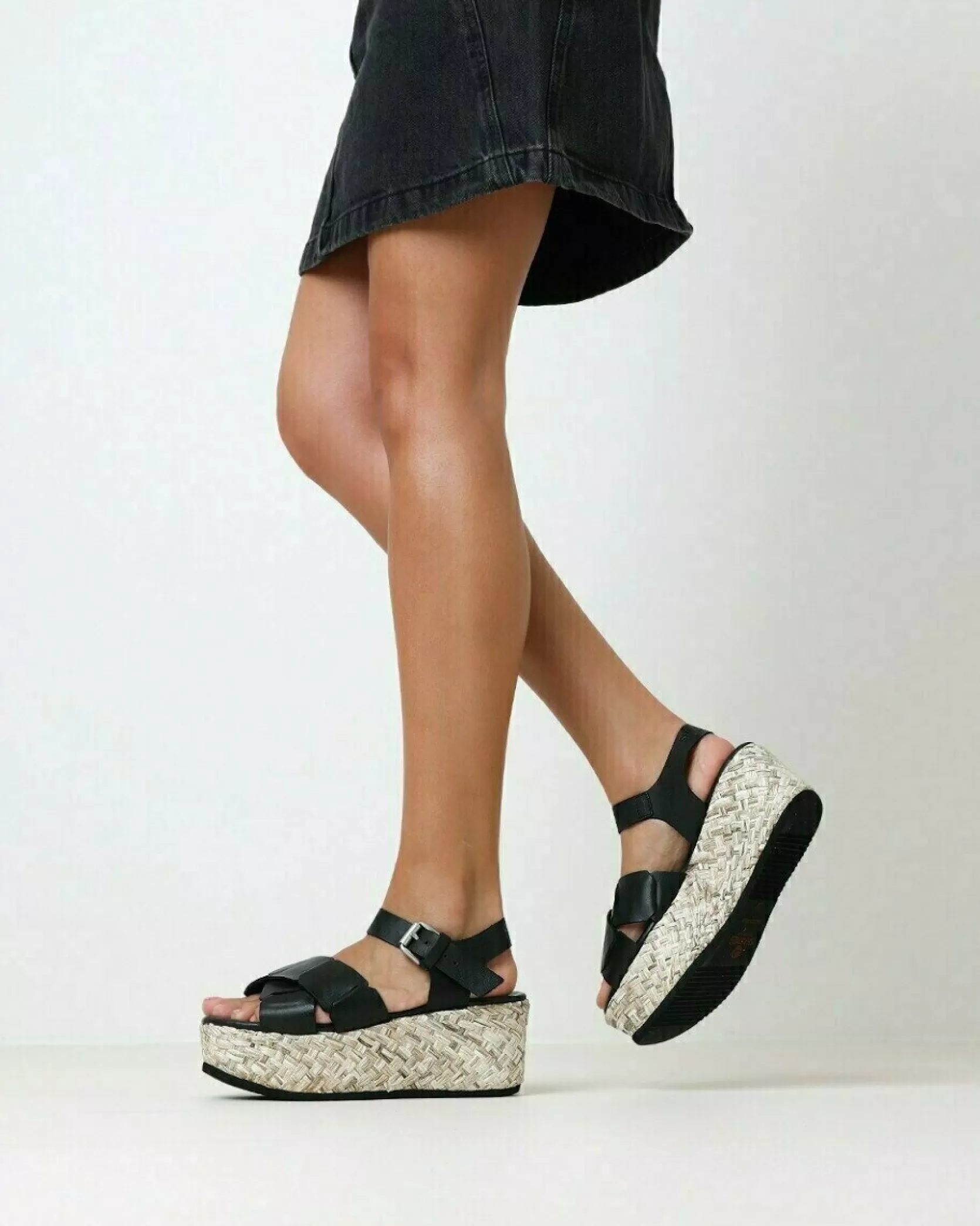 Frau Shabbies Amsterdam Espadrille Sandale Glattleder Schwarz