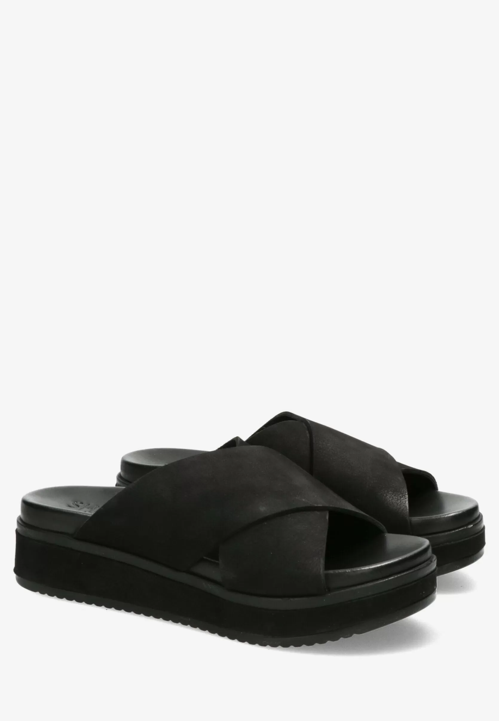 Frau Shabbies Amsterdam Slipper With Covered Wedge Nubuck Leather Black